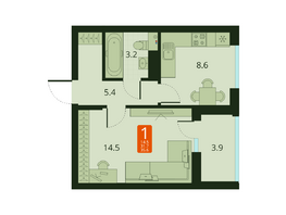 Продается 1-комнатная квартира ЖК Тайгинский парк, дом 1, 32.1  м&sup2;, 4850000 рублей