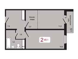 Продается 2-комнатная квартира ЖК КБС. Берег, дом 5 строение 2, 49.1  м², 6284800 рублей