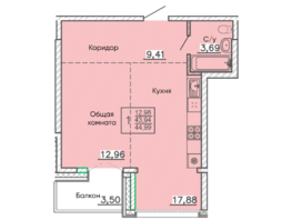 Продается 1-комнатная квартира ЖК Ёлки, дом 1, 44.99  м&sup2;, 8800000 рублей
