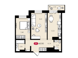 Продается 2-комнатная квартира НОВЫЙ РЕКОРД, дом 1, б/с 3, 60.5 м², 5086375 рублей