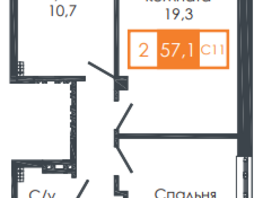 Продается 2-комнатная квартира ЖК Енисейская Слобода, дом 9, 57.1  м², 6909100 рублей