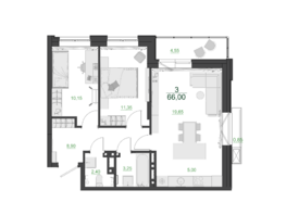 Продается 3-комнатная квартира ЖК Дивные Дали, 2 очередь, 66  м&sup2;, 8580000 рублей