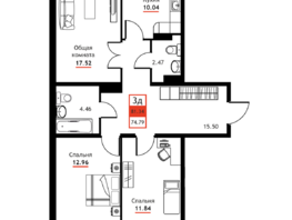Продается 3-комнатная квартира ЖК Академик, 81.34  м&sup2;, 9964150 рублей