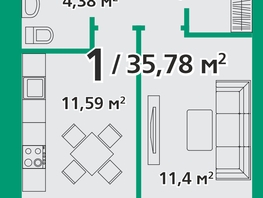 Продается 1-комнатная квартира ЖК Белая полоса, 36  м², 4135140 рублей