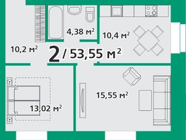 Продается 2-комнатная квартира ЖК Белая полоса, 53.55  м², 5809372 рублей