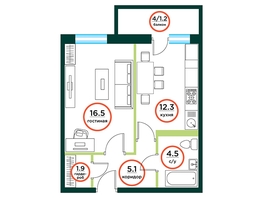 Продается 1-комнатная квартира ЖК ЭКО, дом 1, 42.47  м², 5700000 рублей