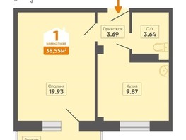 Продается 1-комнатная квартира ЖК Сосновоборск, 8 мкр, дом 14Б, 38.55  м², 3470000 рублей