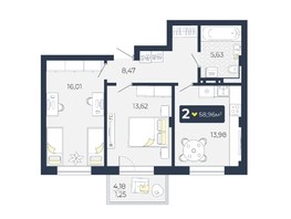 Продается 2-комнатная квартира ЖК Живём эко-район, 6.1 квартал, 1, 59  м², 5590000 рублей