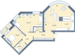 Продается 3-комнатная квартира ЖК Преображенский, дом 8, 107.7  м², 12430000 рублей