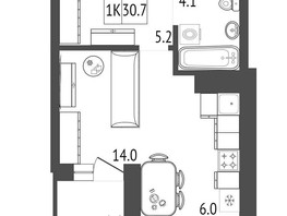 Продается 1-комнатная квартира ЖК Мичуринские аллеи, дом 2, 30.7  м², 3837500 рублей