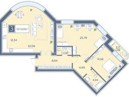 Продается 3-комнатная квартира ЖК Преображенский, дом 8, 107.69  м², 13138180 рублей