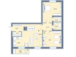 Продается 3-комнатная квартира ЖК Преображенский, дом 6, 107.48  м², 13005080 рублей
