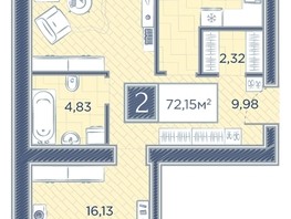 Продается 2-комнатная квартира ЖК Преображенский, дом 7, 72.15  м², 9191910 рублей