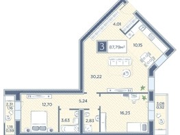 Продается 3-комнатная квартира ЖК Преображенский, дом 7, 87.79  м², 10622590 рублей