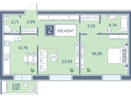 Продается 2-комнатная квартира ЖК Преображенский, дом 7, 69.42  м², 8871876 рублей