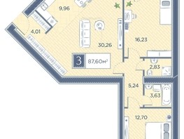 Продается 3-комнатная квартира ЖК Преображенский, дом 7, 87.6  м², 10722240 рублей