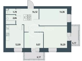 Продается 3-комнатная квартира ЖК Мята, дом 2, секции 7-10, 73.47  м², 7350000 рублей