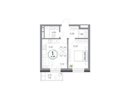 Продается 2-комнатная квартира ЖК Юдинский, дом 1.3, 41.99  м², 5517486 рублей