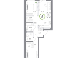 Продается 3-комнатная квартира ЖК Юдинский, дом 1.4, 73.71  м², 8122842 рублей