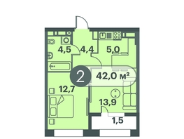 Продается 2-комнатная квартира ЖК Три Клёна, дом 1, 42  м², 6258000 рублей