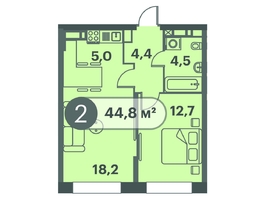 Продается 2-комнатная квартира ЖК Три Клёна, дом 1, 44.8  м², 6675200 рублей