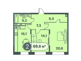 Продается 2-комнатная квартира ЖК Три Клёна, дом 1, 69.8  м², 9074000 рублей