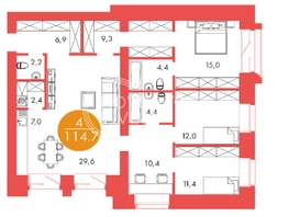 Продается 4-комнатная квартира ЖК Барбарис, 114.7  м², 21600000 рублей