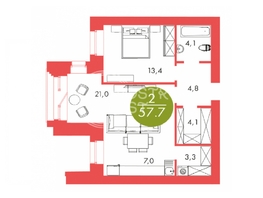 Продается 2-комнатная квартира ЖК Барбарис, 57.7  м², 10350000 рублей