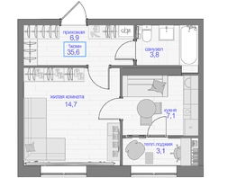 Продается 1-комнатная квартира ЖК Прогресс-квартал Перемены, дом 2, 35.6  м², 5162000 рублей