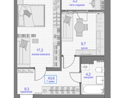 Продается 1-комнатная квартира ЖК Прогресс-квартал Перемены, дом 2, 43.6  м², 5668000 рублей