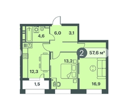 Продается 2-комнатная квартира ЖК Три Клёна, дом 1, 57.6  м², 8064000 рублей