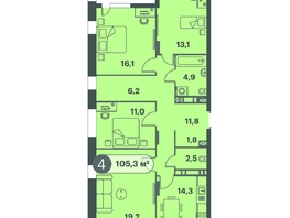 Продается 4-комнатная квартира ЖК Три Клёна, дом 1, 105.3  м², 11898900 рублей