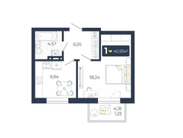 Продается 1-комнатная квартира ЖК Живём, Квартал 6.1, дом 1, 40.55  м², 4602425 рублей