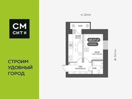 Продается 1-комнатная квартира ЖК Южный берег, дом 24, 36.07  м², 7500000 рублей