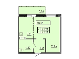 Продается 1-комнатная квартира ЖК Аринский, дом 1 корпус 4, 36.58  м², 3850000 рублей