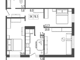 Продается 3-комнатная квартира ЖК Мичурино, дом 2 строение 4, 78.3  м², 8364900 рублей