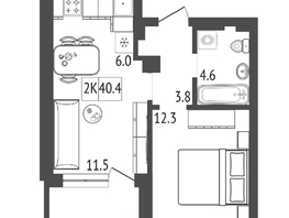 Продается 2-комнатная квартира ЖК Тихие зори, дом Гранит корпус 2, 40.4  м², 5803200 рублей