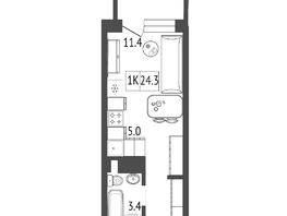 Продается 1-комнатная квартира ЖК Тихие зори, дом Гранит корпус 2, 24.3  м², 4058100 рублей