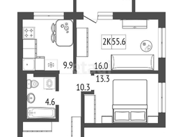 Продается 2-комнатная квартира ЖК Кедр, дом 1, 55.6  м², 5893600 рублей