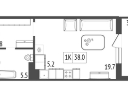 Продается 1-комнатная квартира ЖК КБС. Классика, дом 2, 38 м², 5300000 рублей