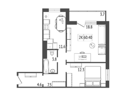 Продается 2-комнатная квартира ЖК КБС. Классика, дом 2, 60.5 м², 7300000 рублей