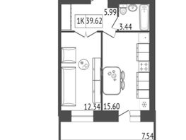Продается 1-комнатная квартира ЖК Мята, дом 2, секции 4-6, 40 м², 4800000 рублей