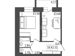 Продается 1-комнатная квартира ЖК Мята, дом 2, секции 4-6, 42.5 м², 5000000 рублей