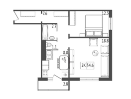 Продается 2-комнатная квартира ЖК Три слона, дом 1, 54.6 м², 6000000 рублей