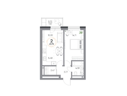 Продается 2-комнатная квартира ЖК Юдинский, дом 1.4, 43.79 м², 5552572 рублей