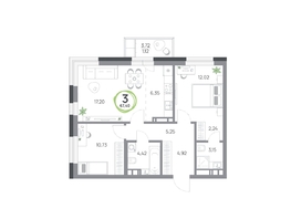 Продается 3-комнатная квартира ЖК Юдинский, дом 1.4, 67.4 м², 8330640 рублей