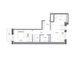 Продается 2-комнатная квартира ЖК Юдинский, дом 1.4, 57.16 м², 7122136 рублей