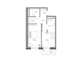 Продается 2-комнатная квартира ЖК Юдинский, дом 1.4, 51.65 м², 6420095 рублей