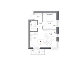 Продается 2-комнатная квартира ЖК Юдинский, дом 1.2, 49.55 м², 6590150 рублей