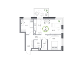 Продается 3-комнатная квартира ЖК Юдинский, дом 1.2, 62.59 м², 7942671 рублей